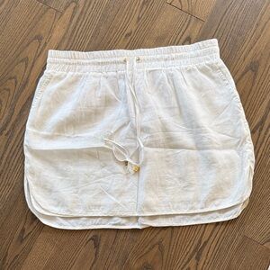 Michael Kors White Linen-Blend Lined Drawstring Skirt with Gold Accents